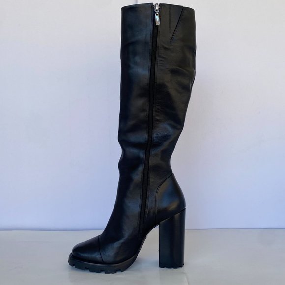 NIB SCHUTZ S-TALL BLACK LEATHER LUG SOLE KNEE HIGH BOOTS SZ 8.5 - Picture 4 of 13
